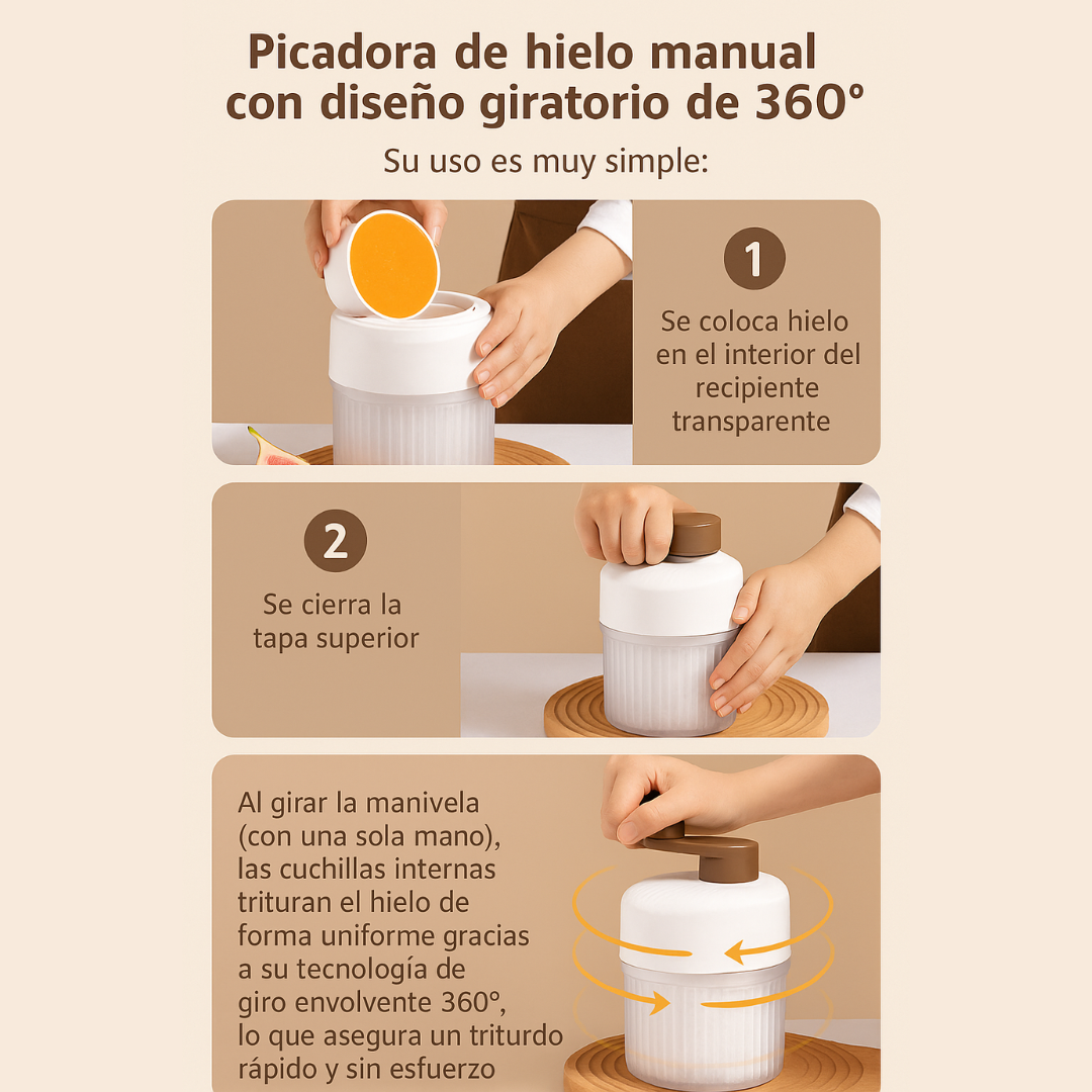 Picadora de hielo manual con diseño giratorio de 360°